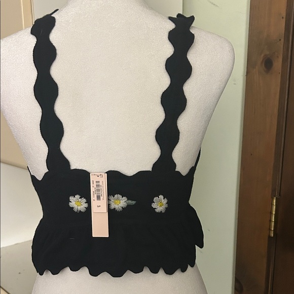 For Love And Lemons Black Daisy Embroidered Tank Top - Picture 3 of 4